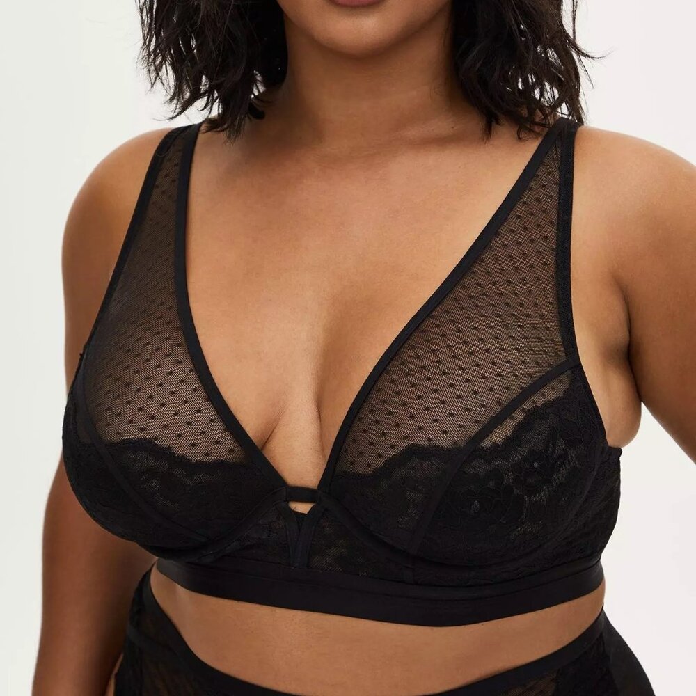 Torrid Black Swiss Dot Mesh & Lace Unlined Bralette Size 3
